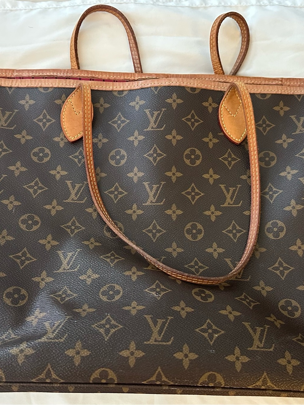 Louis Vuitton Neverfull Canvas Tote with Matching Pouch - Brown & Tan - Picture 3 of 15